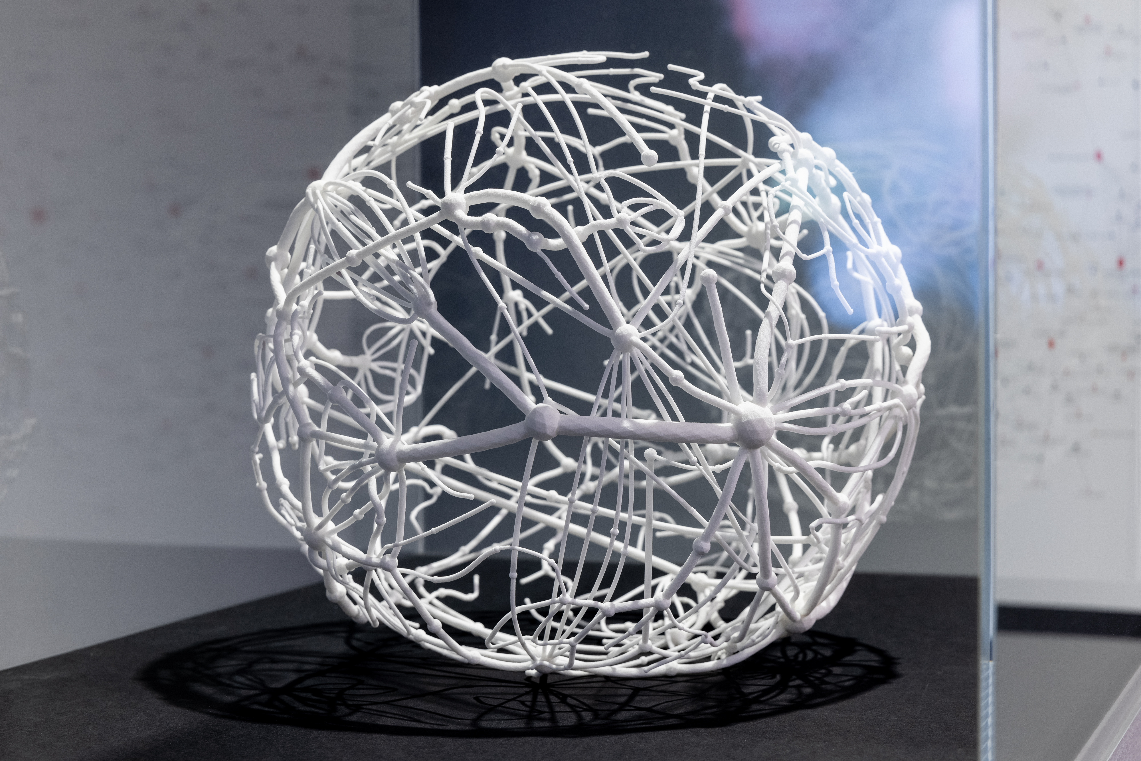 A 3D print of a sphere consisting of a tightly branched network.