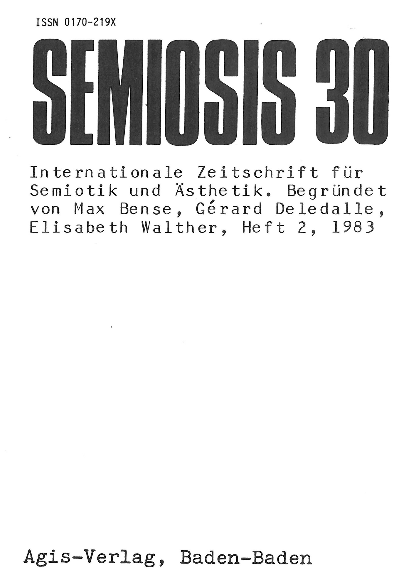Cover der Zeitschrift »Semiosis«: schwarze Schrift auf weißem Grund