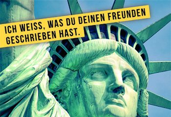 Kopf der Freiheitsstatue mit "Ich weiss, Was Du Deinen Freunden geschrieben hast."