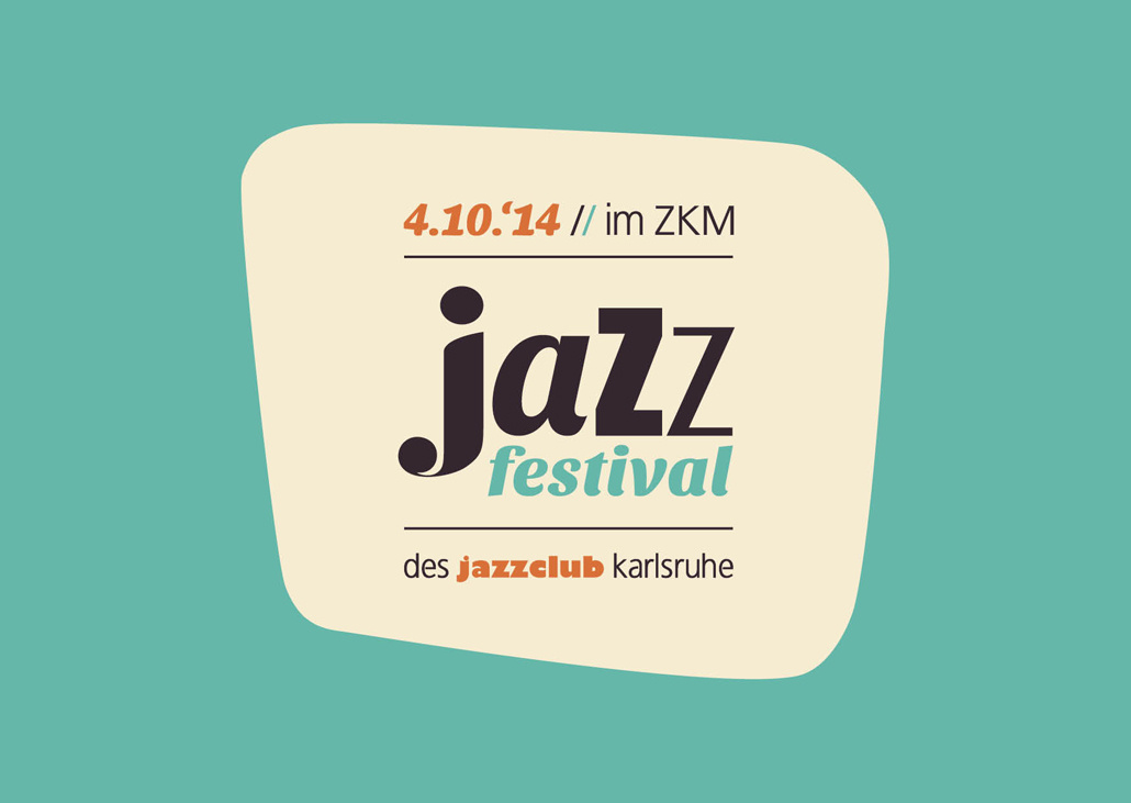 Turquoise background, it sold a beige oval face, stands on the "Jazz Festival"
