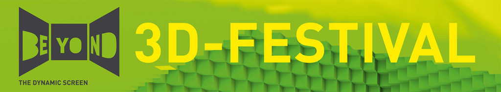 Gelbe Schrift auf grünem Grund: 3D-Festival