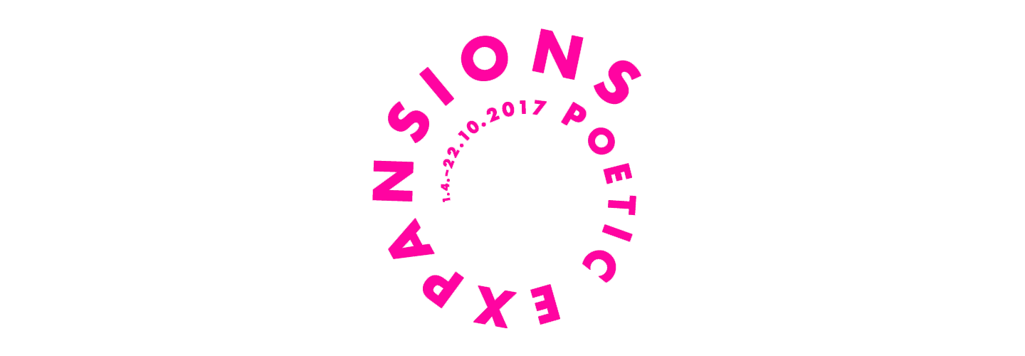 Pinker Schriftzug »Poetic Expansions« auf weißem Grund