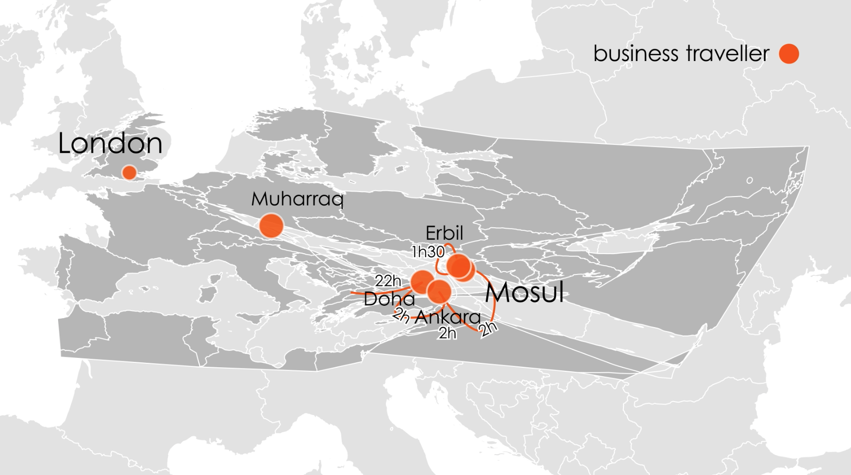 Graue Landkarte mit orangenen Punkten