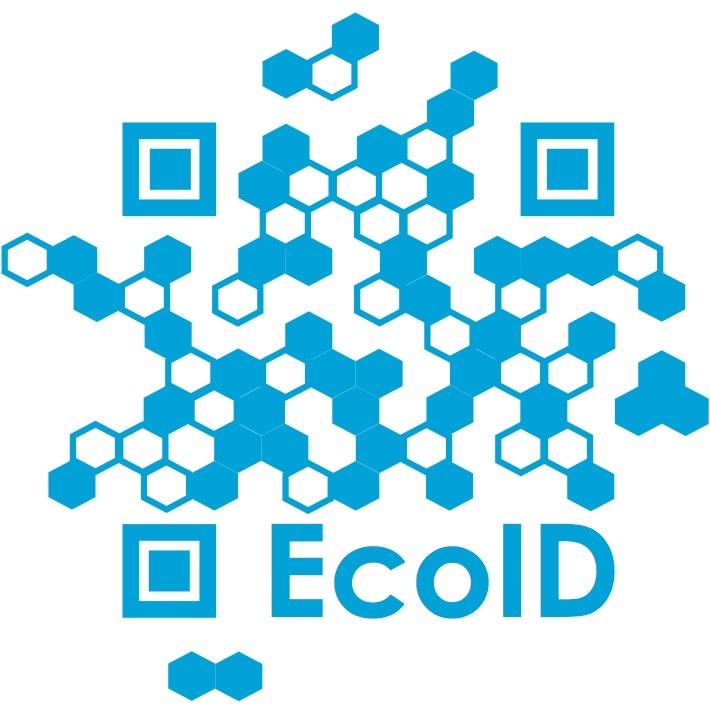 Das Bild zeigt einen blauen QR Code mit der Unterschrift »EcoID«