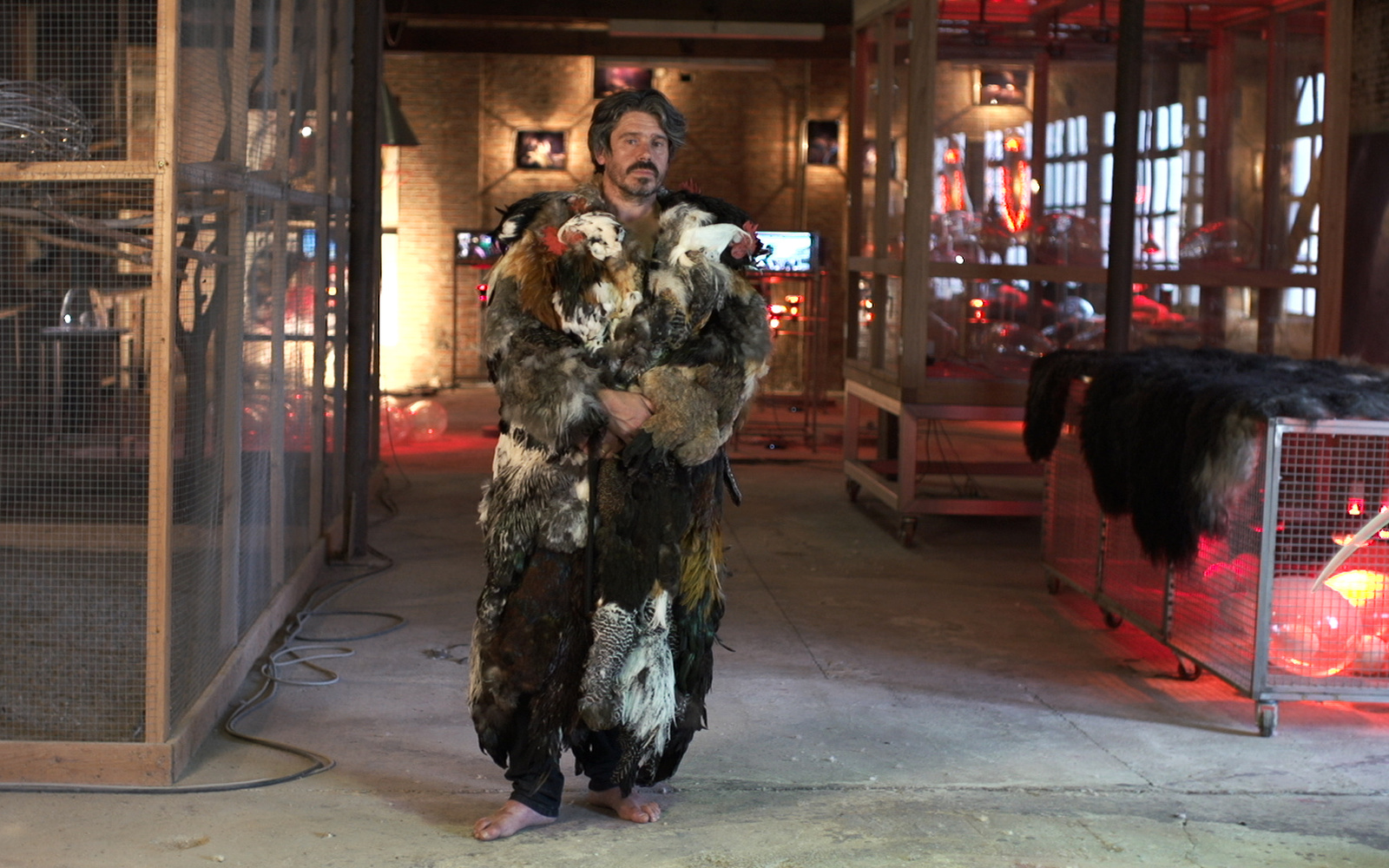 Man in Costume made out of feathers