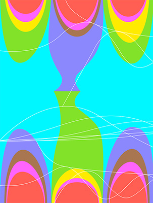 Buntes Bild aus beinahe achsensymmetrischen angeordneten Halbkreisen und Ovalen.