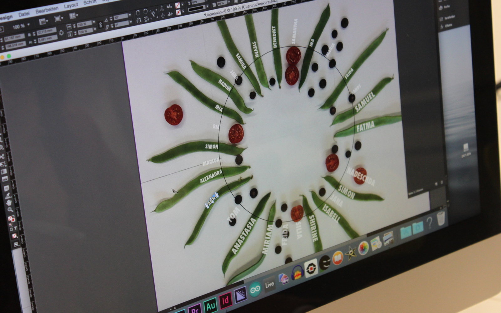 Ein Computerbildschirm mit einem Kreisdiagramm bestehend aus Bohen und Tomaten auf denen Namen eingetragen sind.