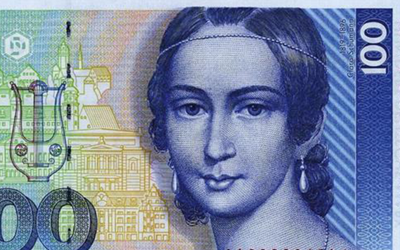 Die Komponistin Clara Schumann auf dem blauen 100 D-Mark Schein