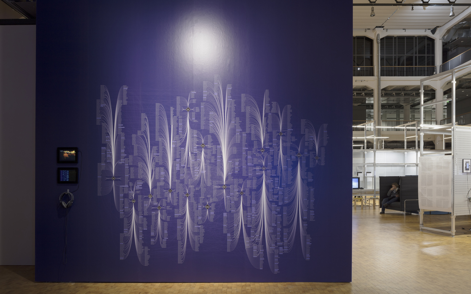 Eine blaue Wand mit Text-Diagramm in Weiß