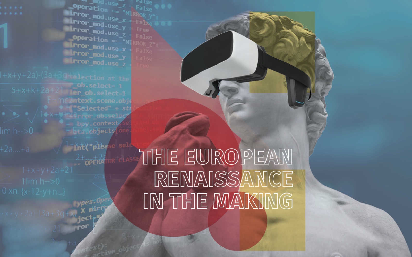 The picture shows a statue of David with VR glasses.