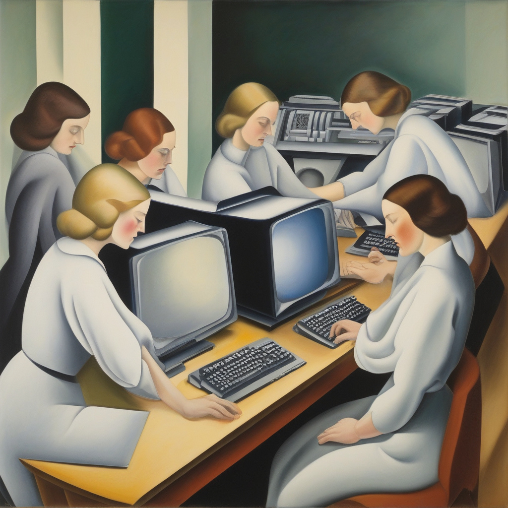 KI generiertes Bild: Prompt: women working on computers in Style of Georgia O'Keeffe