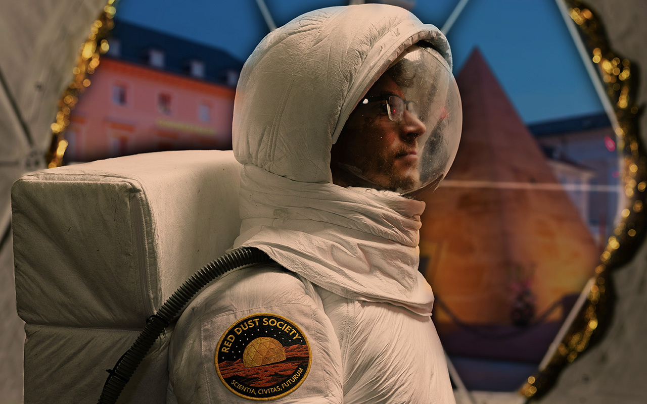 The image shows a person in a spacesuit.