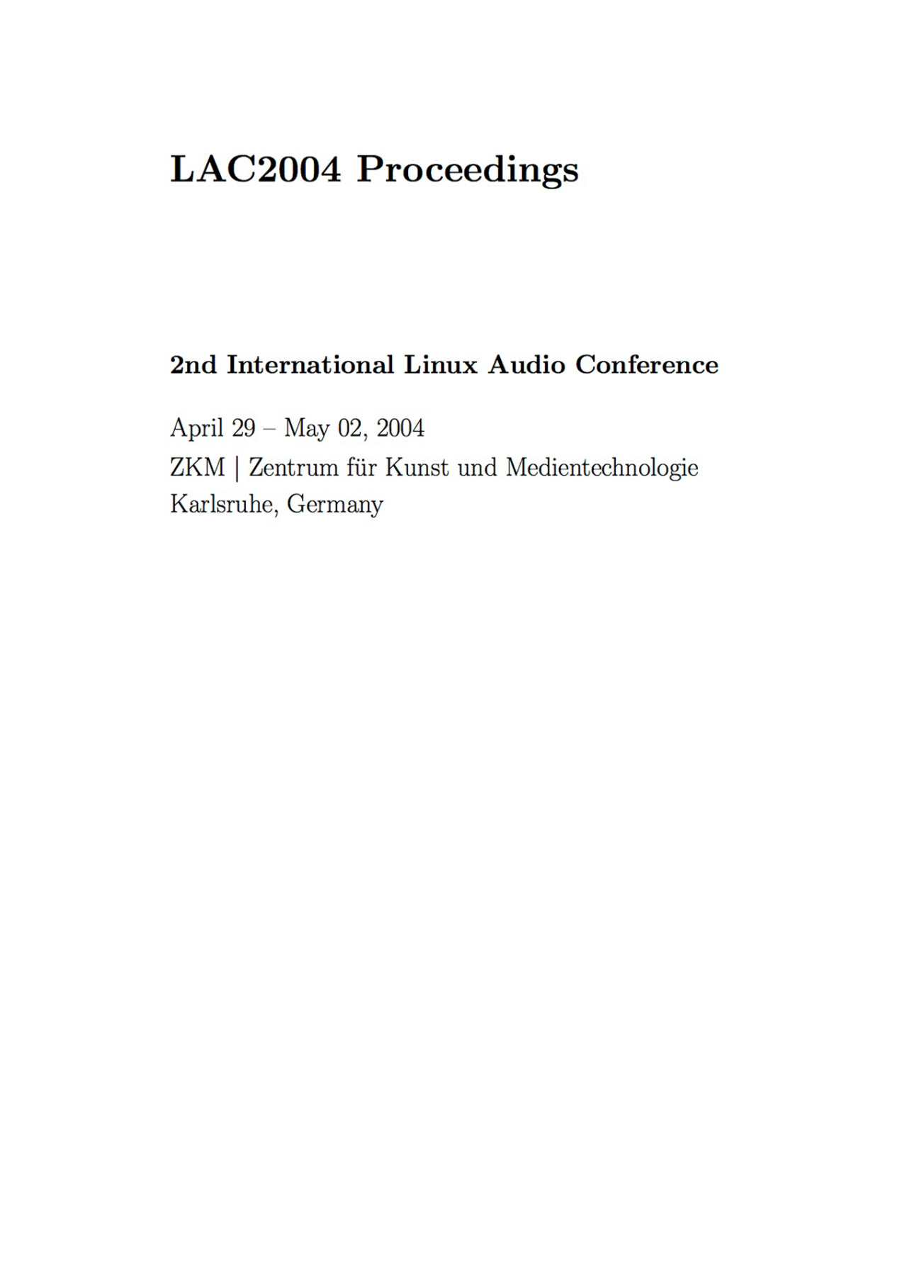 Cover of the publication »LAC2004 Proceedings«