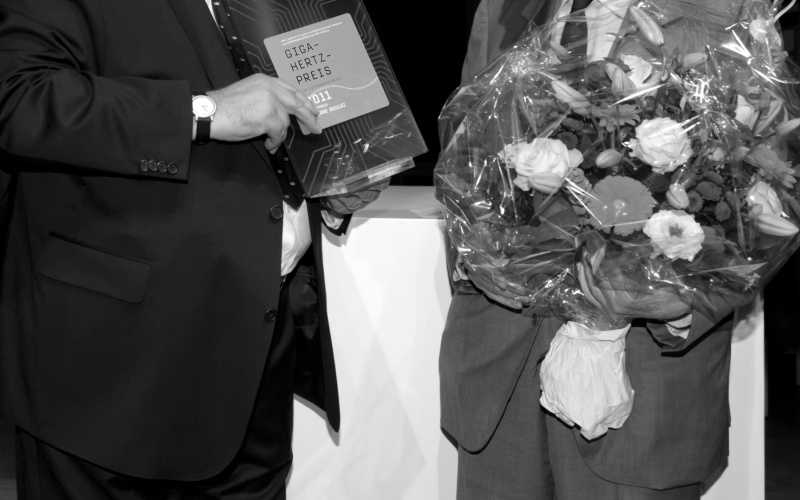 Peter Weibel (links) Pierre Boulez (rechts)