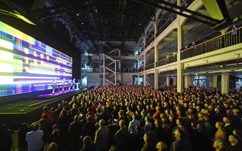 View in the courtyard of the University of Art and Design Karlsruhe during the Kraftwerk concert