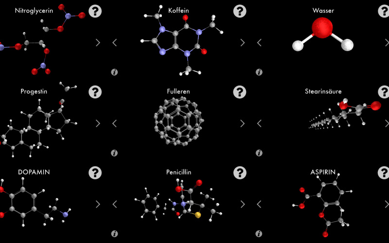 Schwarze Fläche mit schematischer Darstellung von Molekülen.