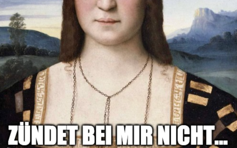 Altes Kunstwerk mit lustigem Spruch