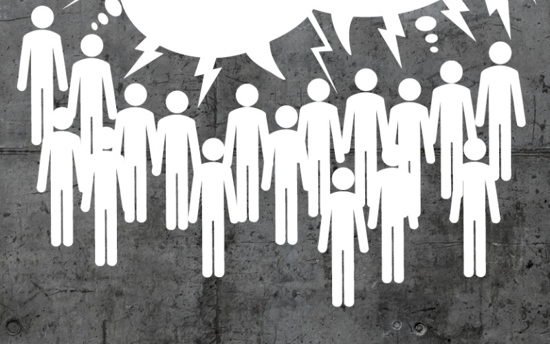Above a crowd in a speech bubble it says »Die pluralistische Gesellschaft und ihre Feinde«