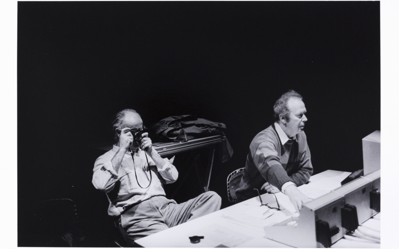 Luigi Nono (left) with Hans Peter Haller at IRCAM in Paris