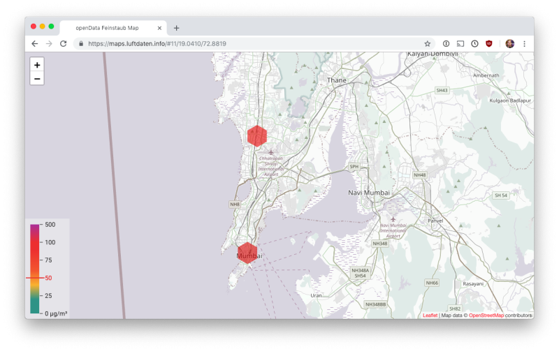 Screenshot des Air Pollution Sensor Website