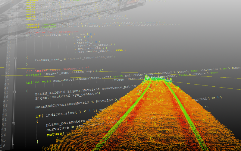 Die Graphik zeigt einen orangenen Weg vor einem grauen Hintergrund, auf dem Code abgebildet ist.