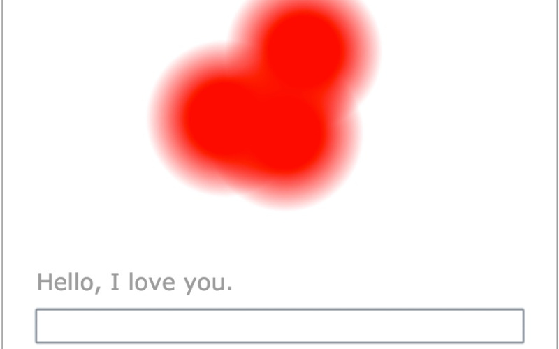 Zu sehen ist eine rote, animierte Form unter der der Satz »Hello, I Love you« zu sehen ist.