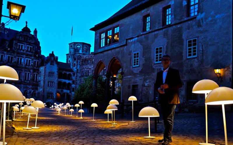 Heidelberg castle enlightend by floor lamps