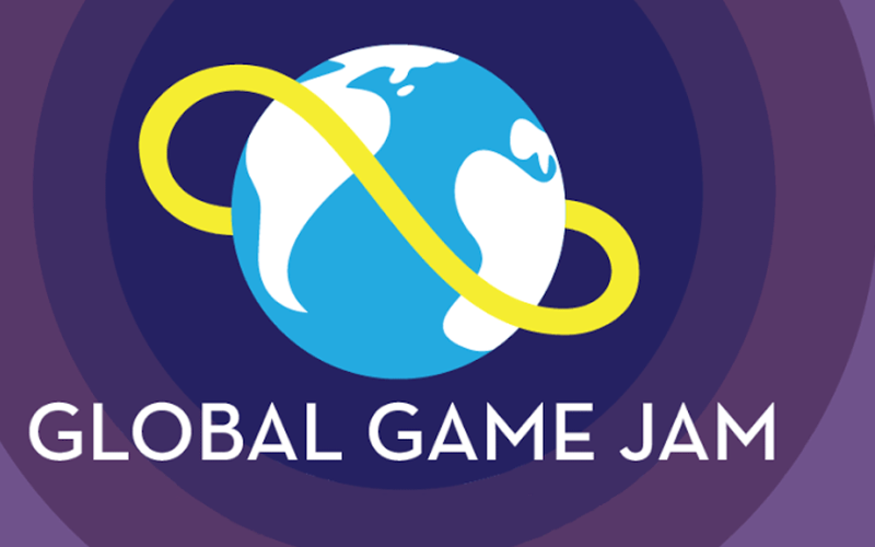 Bunte Grafik, auf der ein Globus und der Text »Global Game Jam« zu sehen sind.