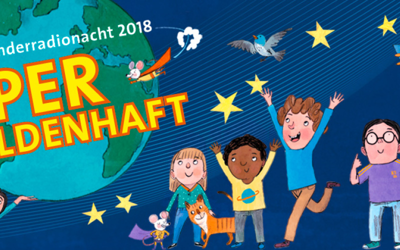 Illustration spielender Kinder vor der Erdkugel