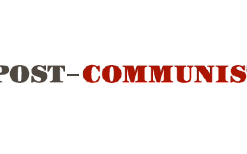 Schriftzug auf weißem Grund: "The Post-Communist Condition"