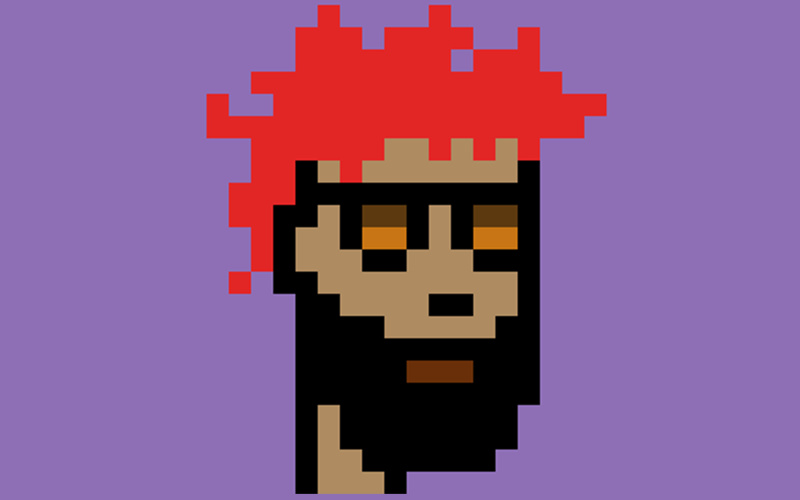 Eine pixelige Graphik von einem Mann mit roten Haaren und Vollbart