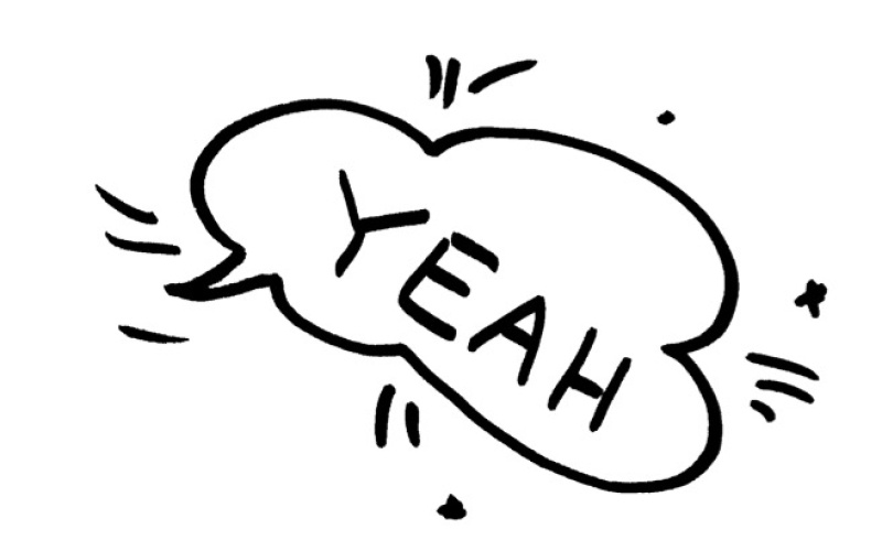 In einer Sprechblase steht der Ausruf "Yeah".