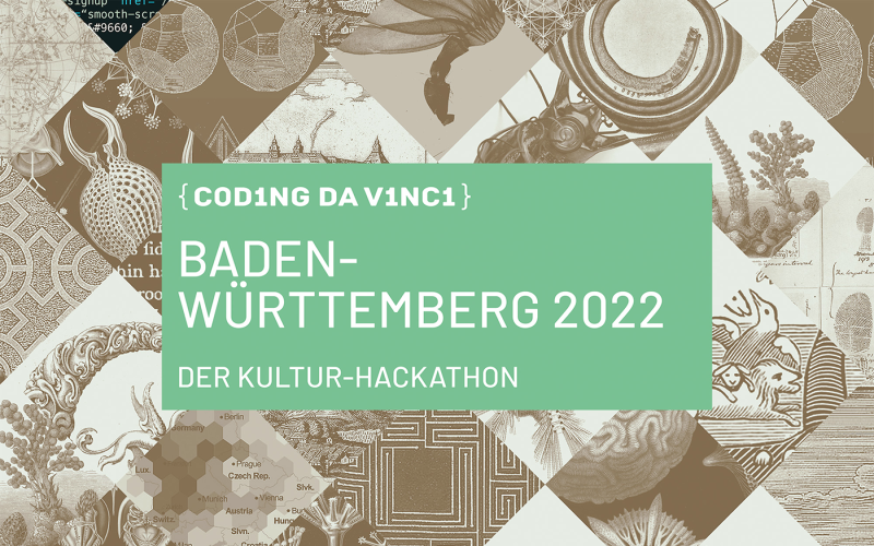 Eine mintfarbener Hintergrund mit dem Text »Coding da Vinci Baden-Württemberg 2022« in Weiß