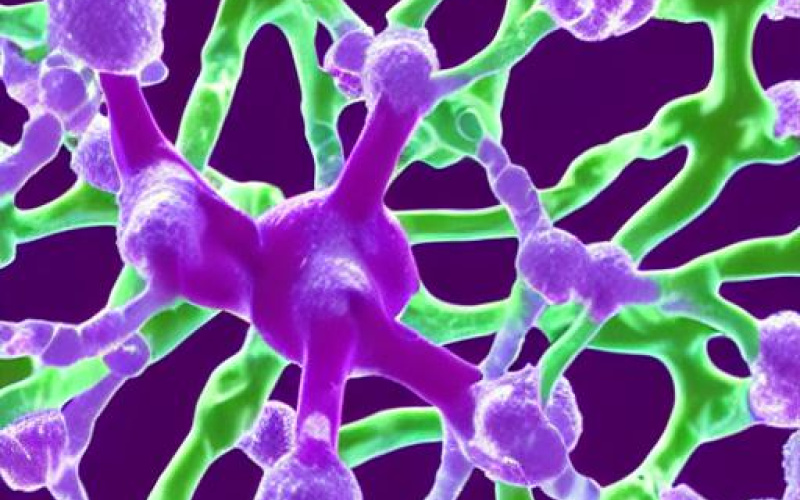 KI-generiertes violett-grünes Netzwerkmuster