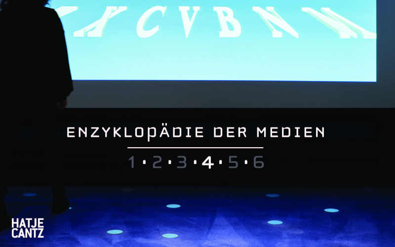 Cover of the publication: person standing in front of a wall projection showing letters and geometric shapes