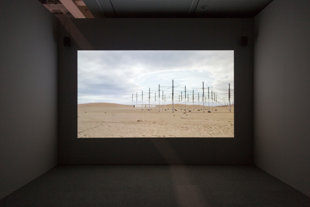 A desert landscape with electricity pylons