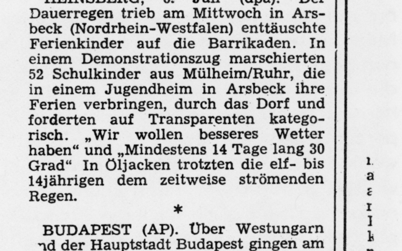 Zeitungsausschnit mit der Überschrift: Kinder lehnen Wetter ab
