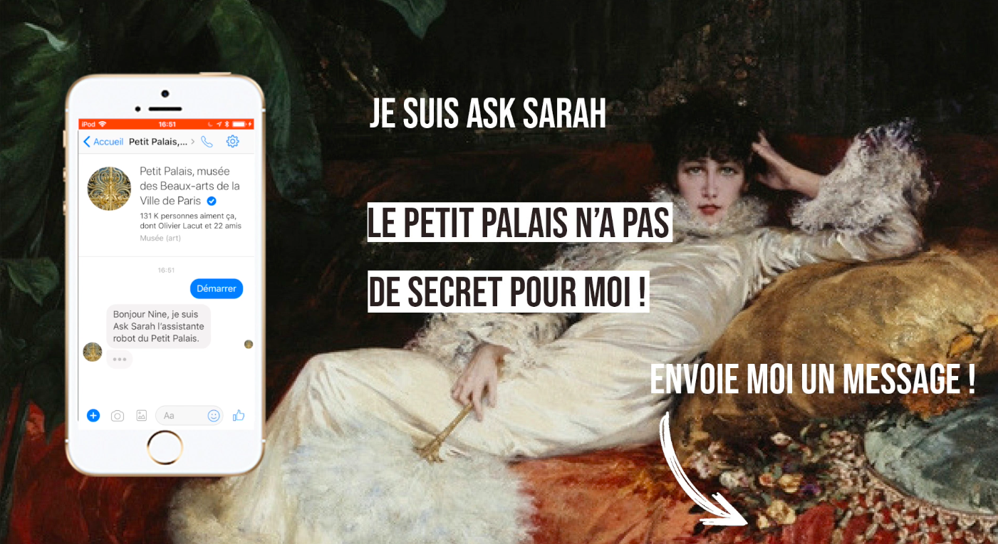 Porträt von Schauspielerin Sarah Bernhardt als Gesicht des Chatbots im Pariser Le Petit Palais 