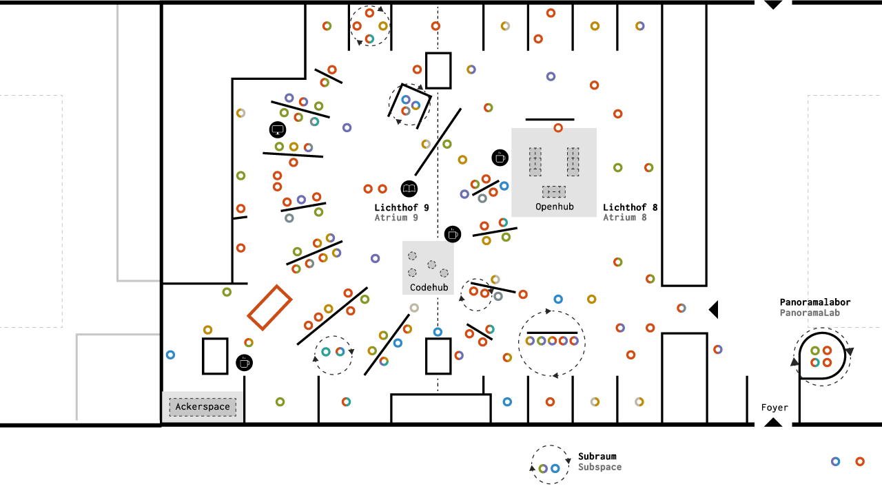 Plan der Ausstellung, der die Anordnung der Werke zeigt. 