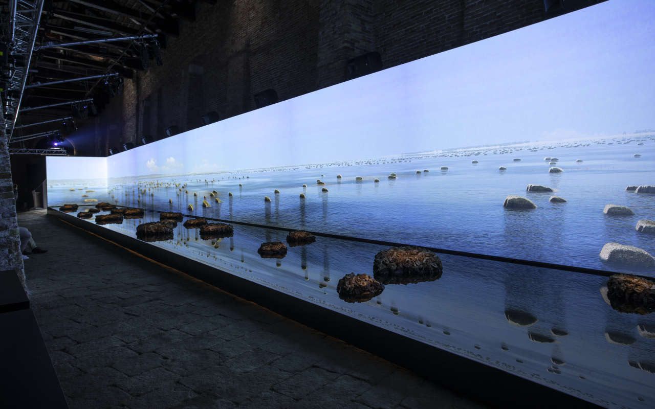 Aufnahme von »Living Rocks: A Fragment of the Univers«, Wasserlandschaft, in der vereinzelt Steine platziert sind