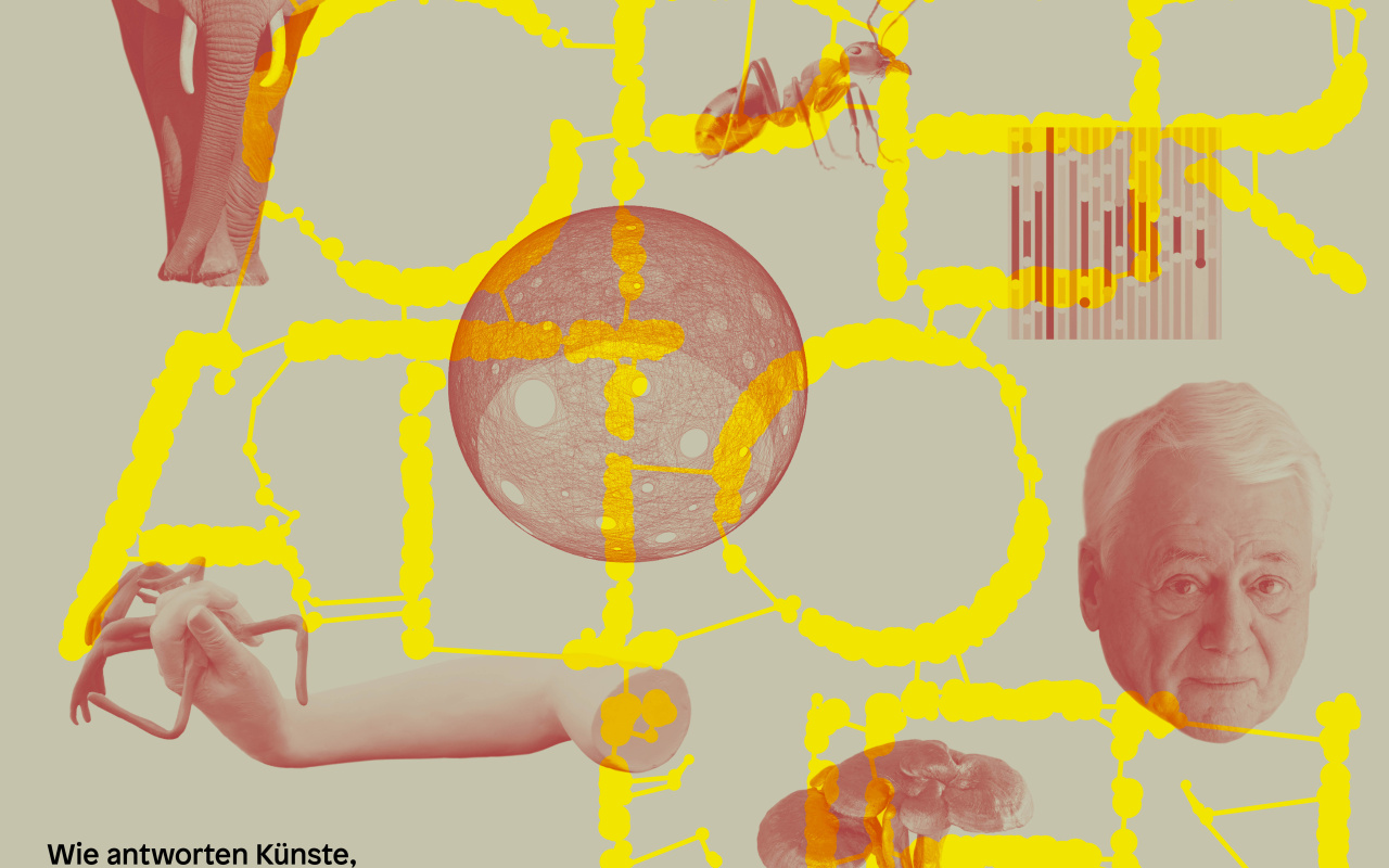 One poster shows an elephant from the front, a coral, an ant, a man's head, a tube from which a mushroom or a cloud is drawn. It is written in between: "Kooperationen". Top left: "Festival der Kooperationen"