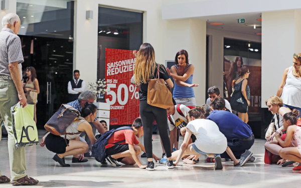 People sit on the floor