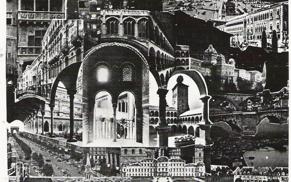 Black and white graphics from the archive of Gerhard Johann Lischka, collage of various palaces