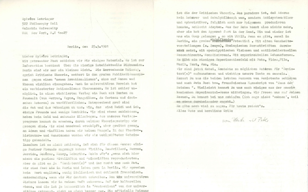 Letter by Merve publisher to Sylvére Lotringer, 25.3.1981.