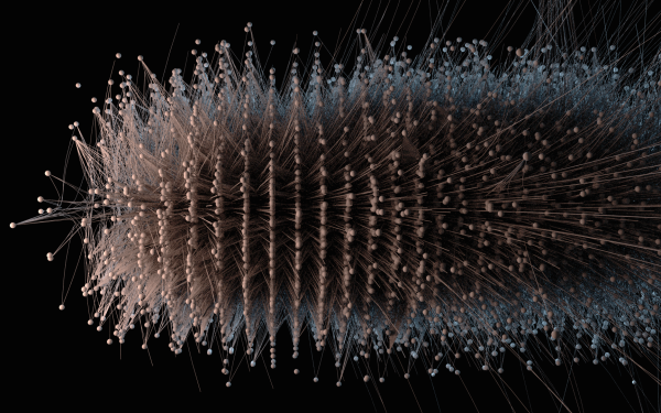 You can see a visualization of a network whose shape resembles a brown caterpillar viewed from above. 
