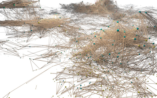 A visualisation of a network. It resembles a pile of matches spilled on the floor