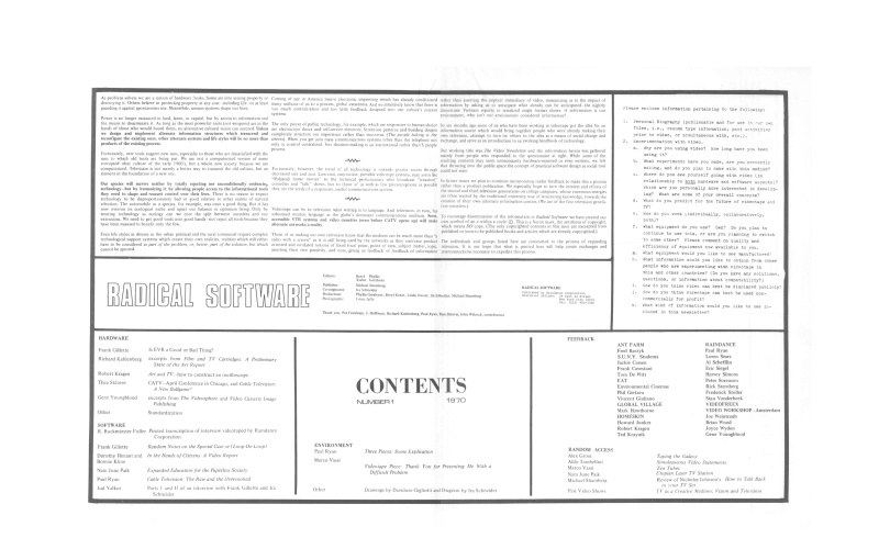 Scan of the editorial of the journal »Radical Software«, Vol. 1, Nr. 1.