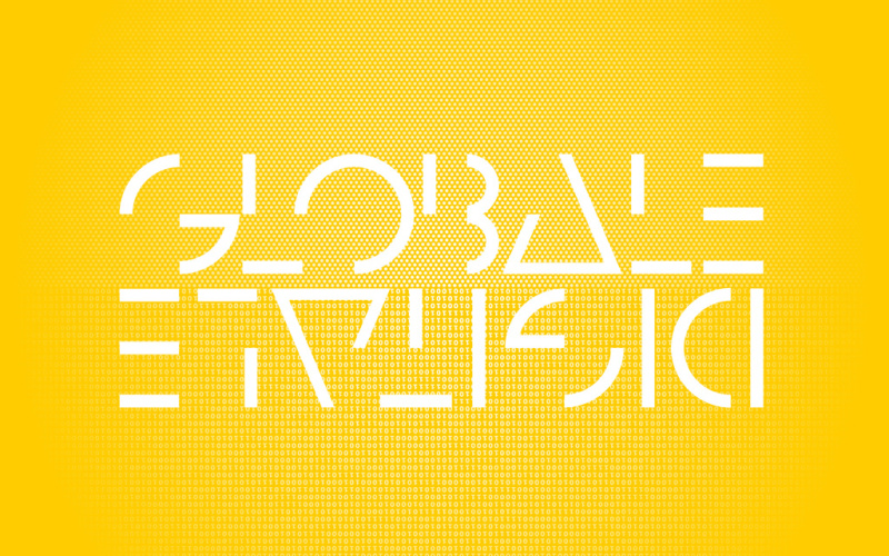 Ein gelber Hintergrund. In weißer Schrift GLOBALE und verkehrt herum DIGITALE