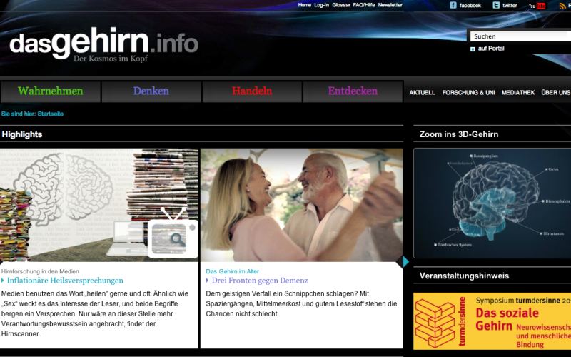 Screenshot der Internetseite www.dasgehirn.info