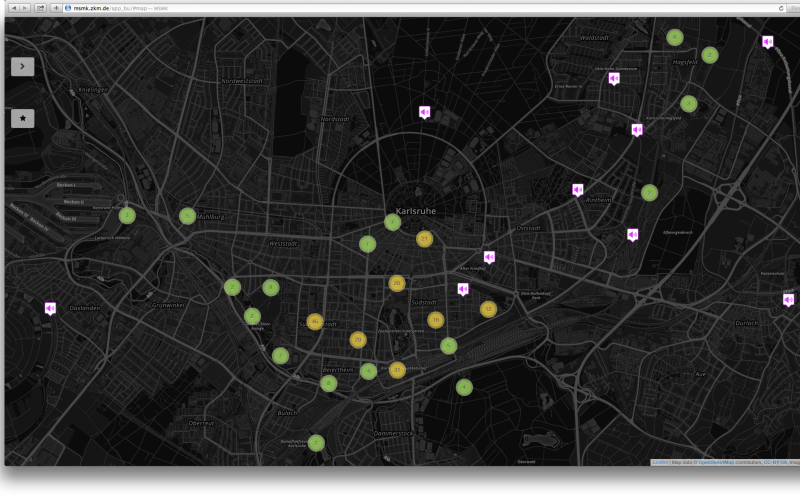 Screen-shot of the app «My City, My Sounds«: citymap with symbols